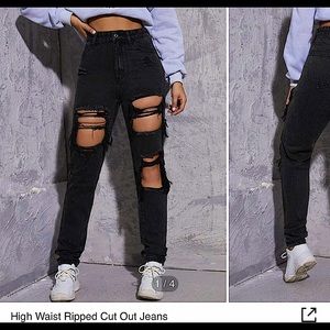 Black ripped mom jeans